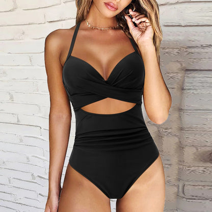 Maillot de bain 1 pièce femme – Push-up – Dos nu – Découpe – Taille haute