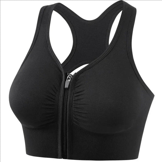 Brassière de sport femme – Maintien ajusté – Fermeture zippée – Dos nageur respirant