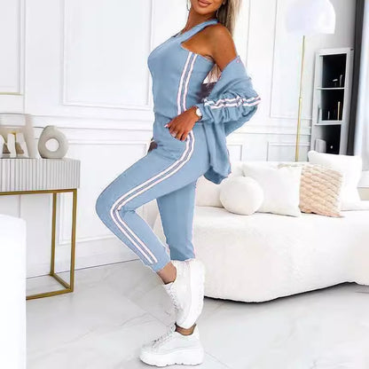 Femme Veste Sport-Chic - Coton Respirant - Coupe Relax - Bandes Contrastantes - Bordures Côtelées