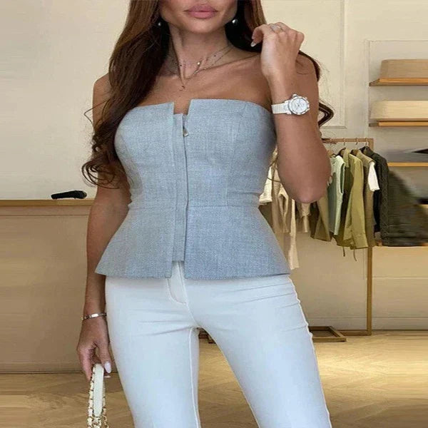 Top bustier femme – Coupe ajustée – Fermeture zippée – Ourlet basque