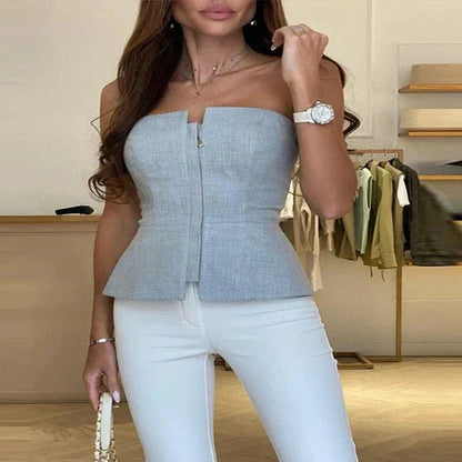 Top bustier femme – Coupe ajustée – Fermeture zippée – Ourlet basque