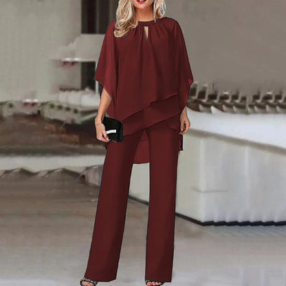 Ensemble femme deux pièces – Top fluide asymétrique – Pantalon large élégant