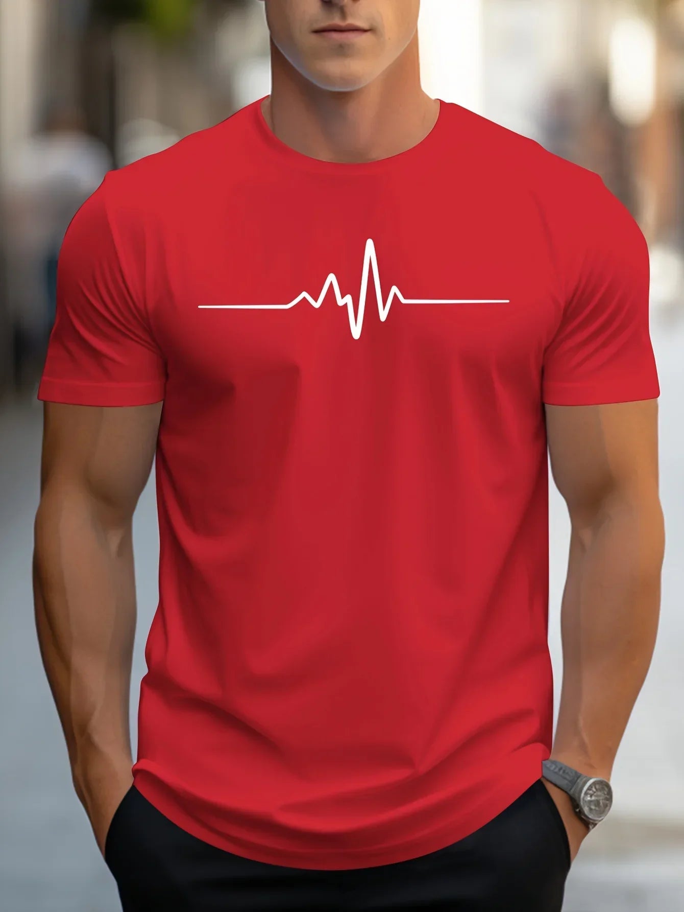 Men's T-shirt – Slim fit – Soft knit – Short sleeves – Cardiogram graphic