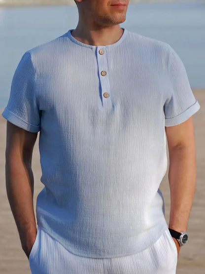 Men's Henley T-shirt – Regular fit – Soft knit – Short sleeves – Buttoned collar