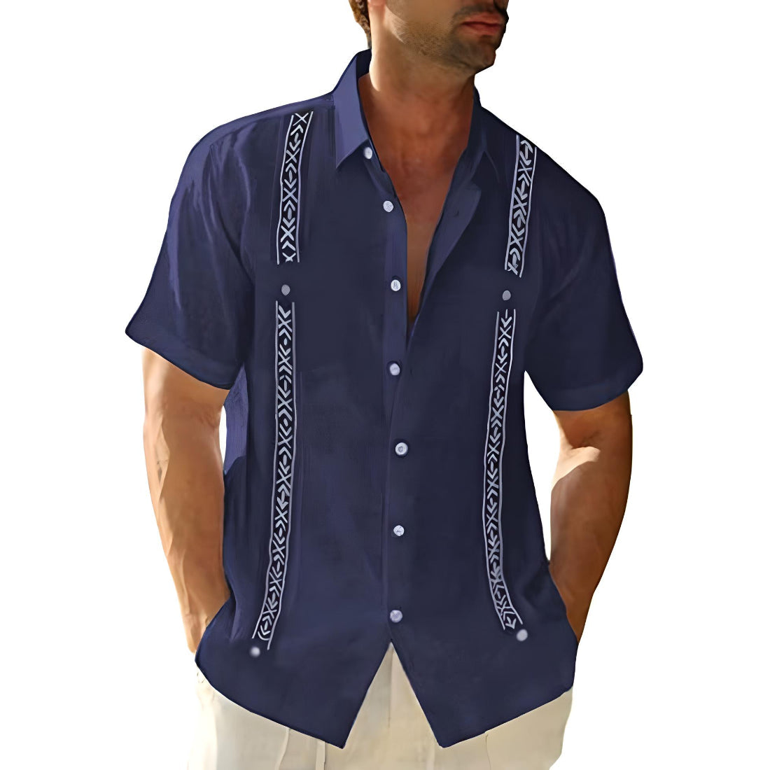 Men's short-sleeve shirt – Relaxed fit – Breathable fabric – Embroidered details