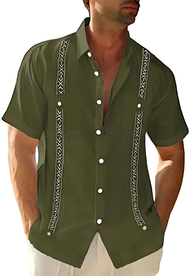 Men's short-sleeve shirt – Relaxed fit – Breathable fabric – Embroidered details