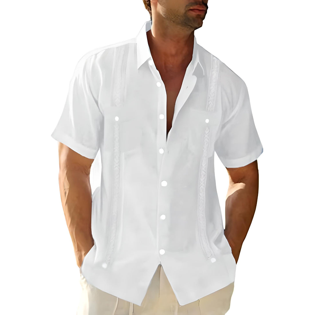 Men's short-sleeve shirt – Relaxed fit – Breathable fabric – Embroidered details