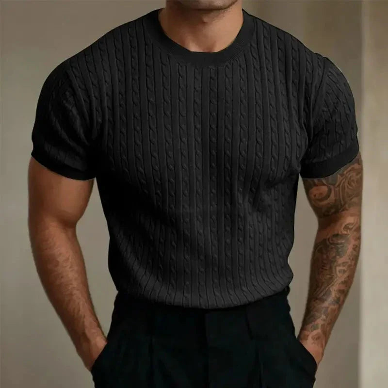 T-shirt homme – Coupe ajustée – Maille douce – Texture côtelée – Col rond manches courtes