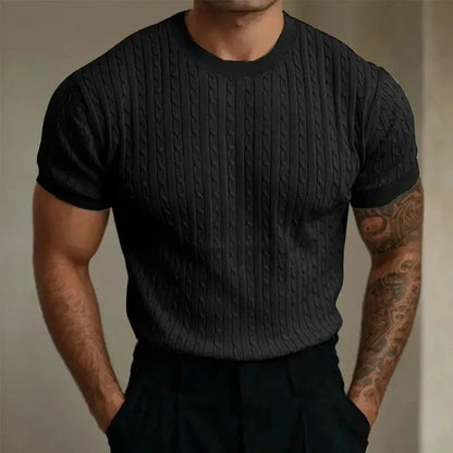 T-shirt homme – Coupe ajustée – Maille douce – Texture côtelée – Col rond manches courtes