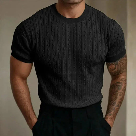 T-shirt homme – Coupe ajustée – Maille douce – Texture côtelée – Col rond manches courtes