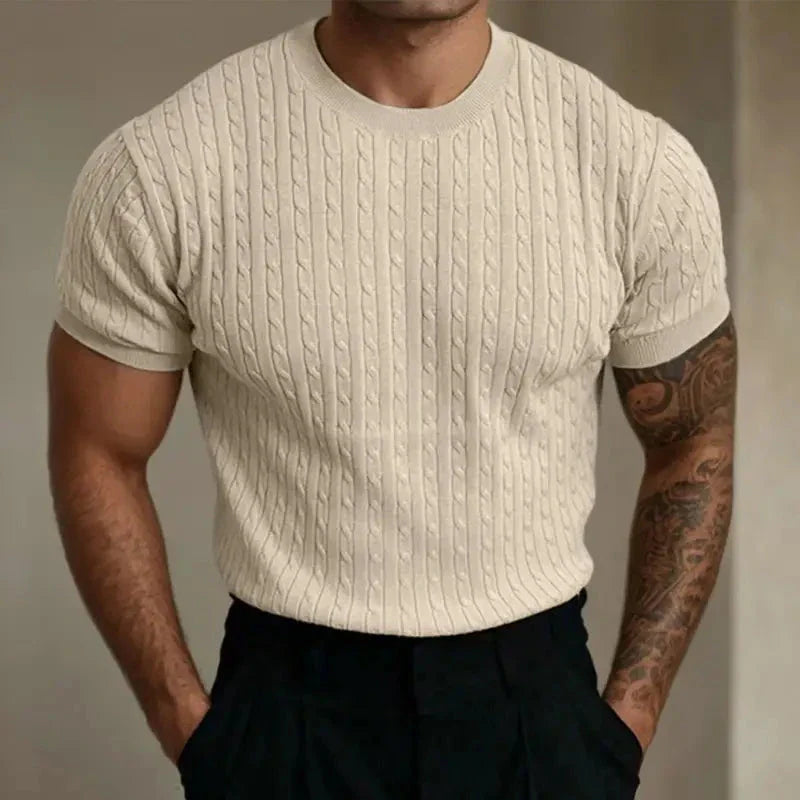 T-shirt homme – Coupe ajustée – Maille douce – Texture côtelée – Col rond manches courtes