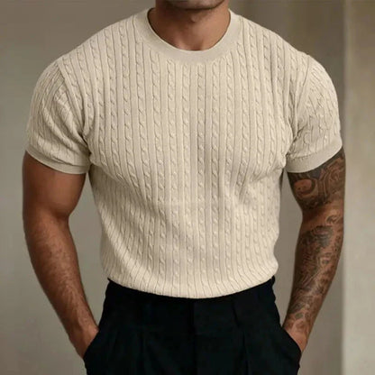 T-shirt homme – Coupe ajustée – Maille douce – Texture côtelée – Col rond manches courtes