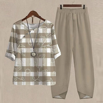 Ensemble Femme – Haut Manches Courtes Imprimé Papillons – Pantalon Large Taille Élastique – Coupe Décontractée – Tissu Respirant