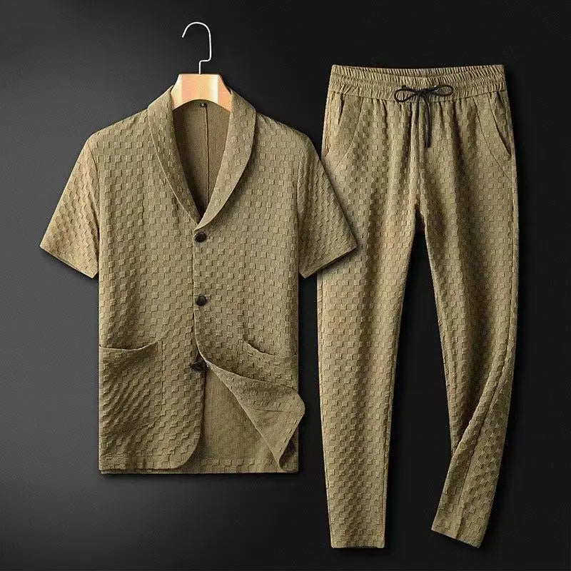 Men's Set Short-Sleeved Jacket and Pants – Relaxed Fit – Textured Fabric
