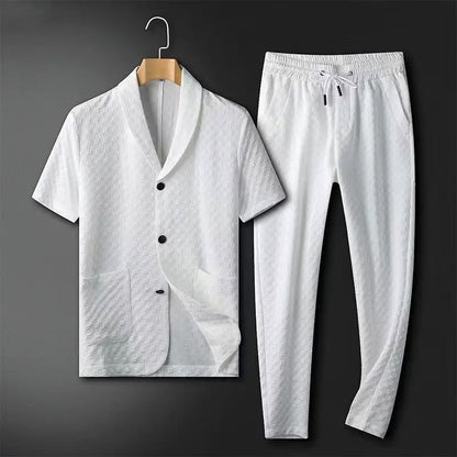 Men's Set Short-Sleeved Jacket and Pants – Relaxed Fit – Textured Fabric