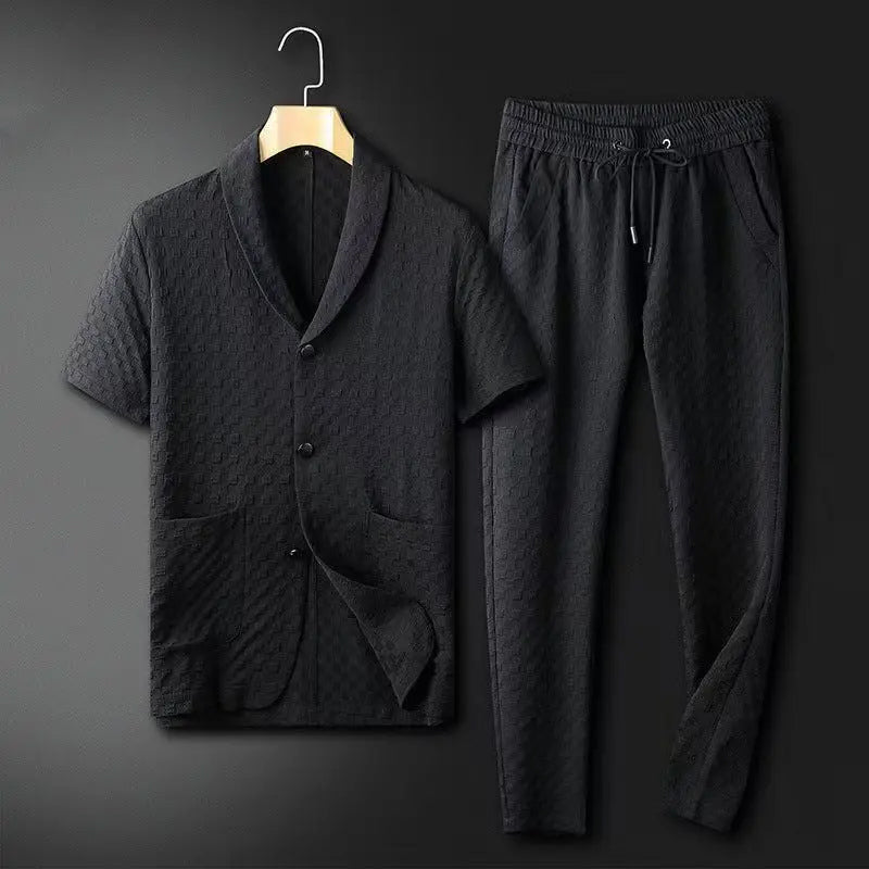 Men's Set Short-Sleeved Jacket and Pants – Relaxed Fit – Textured Fabric