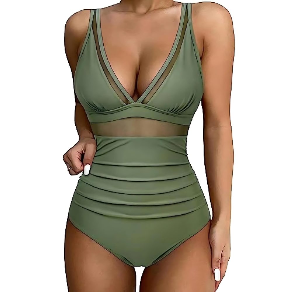 Maillot de bain 1 pièce femme – Coupe sculptante – Détail en tulle – Échancrure haute