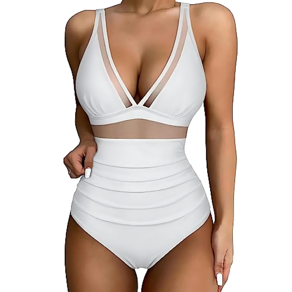 Maillot de bain 1 pièce femme – Coupe sculptante – Détail en tulle – Échancrure haute