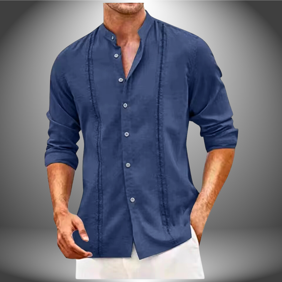 Chemise homme – Coupe slim – Col mao – Tissu respirant – Style décontracté