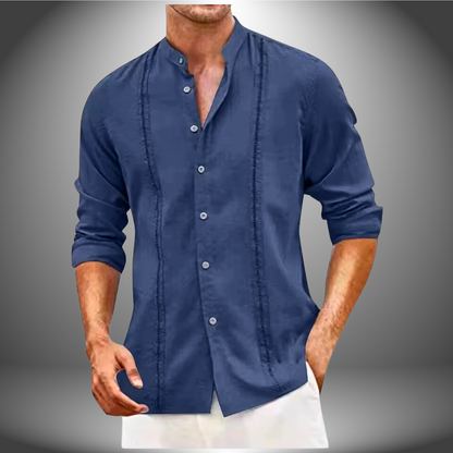 Chemise homme – Coupe slim – Col mao – Tissu respirant – Style décontracté