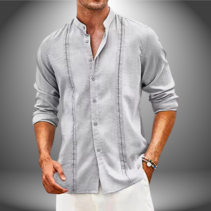 Chemise homme – Coupe slim – Col mao – Tissu respirant – Style décontracté