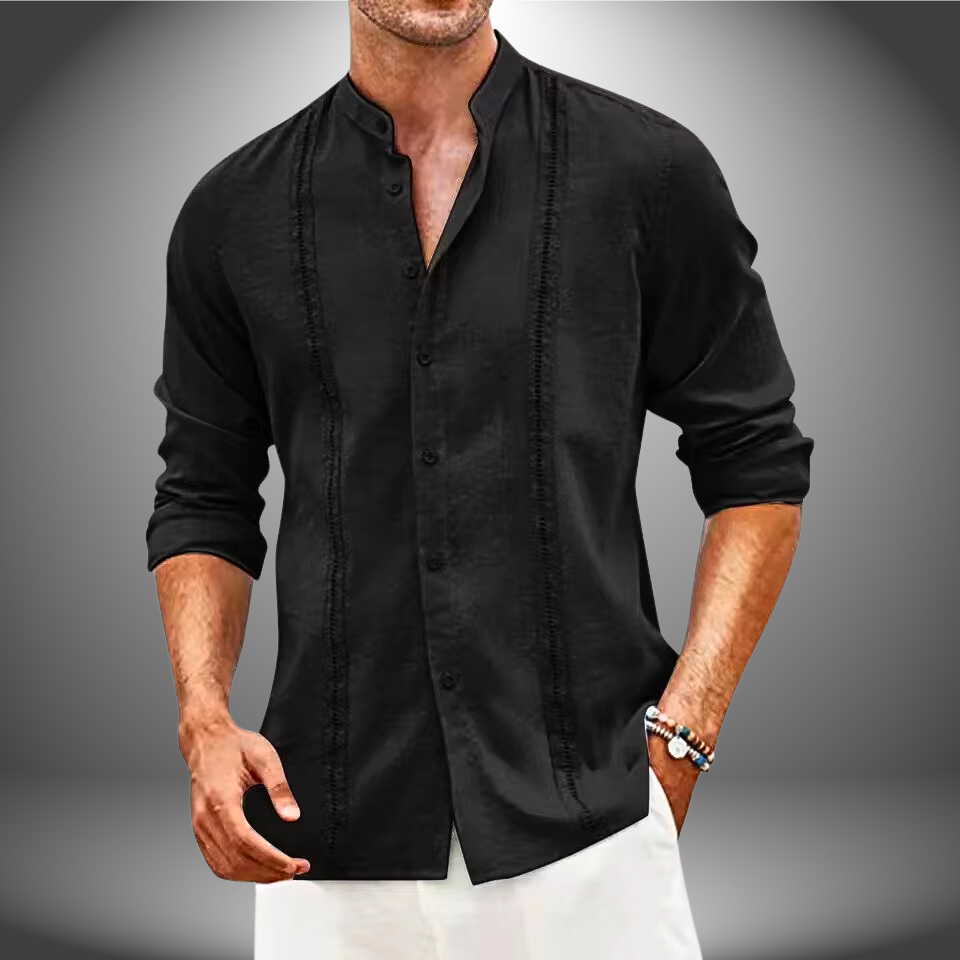 Chemise homme – Coupe slim – Col mao – Tissu respirant – Style décontracté