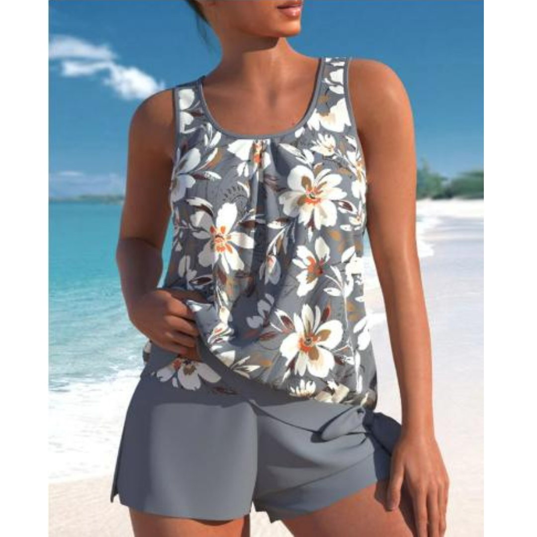 Tankini Set femme – Coupe décontractée – Tissu respirant – Haut fluide et short mi-cuisse