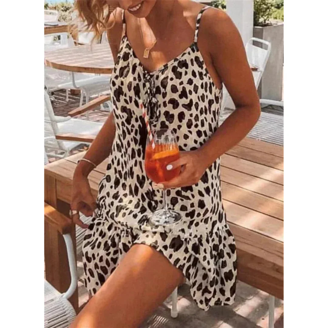 Robe mini femme – Coupe décontractée – Bretelles fines – Ourlet évasé