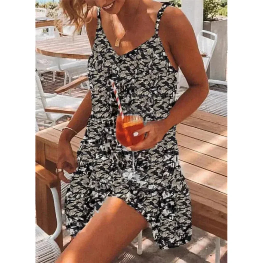 Robe mini femme – Coupe décontractée – Bretelles fines – Ourlet évasé