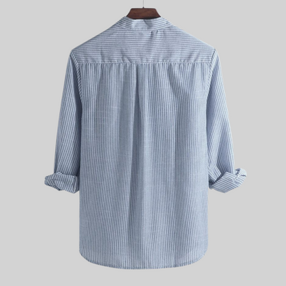 Chemise pour hommes – Coupe ample – Fibre naturelle respirante – Rayures – Boutonnage partiel