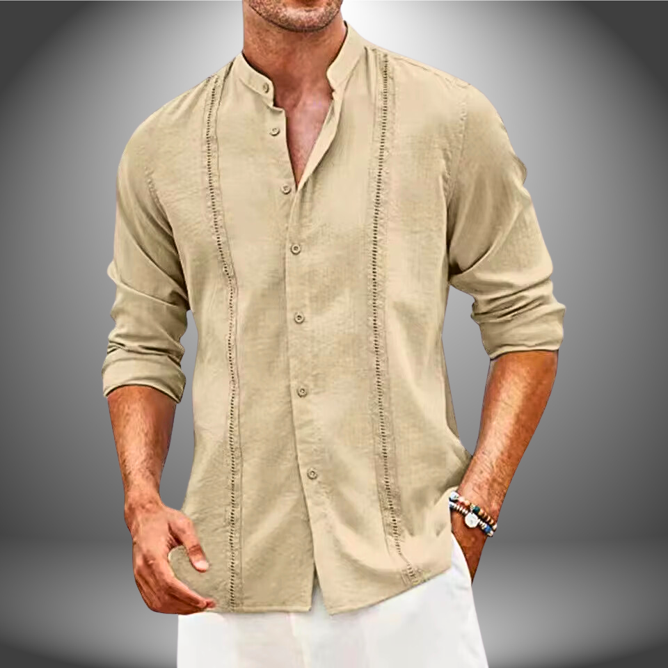 Chemise homme – Coupe slim – Col mao – Tissu respirant – Style décontracté