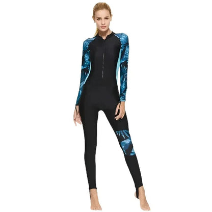 Combinaison de plongée femme – Une pièce – Manches longues – Fermeture zippée frontale – Coupe ajustée – Séchage rapide