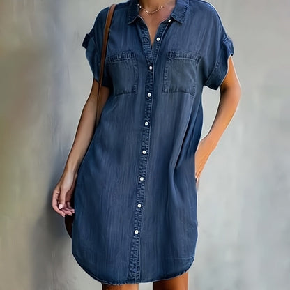Robe Chemise Femme – Coupe Décontractée – Manches Courtes – Fibres Naturelles Respirantes