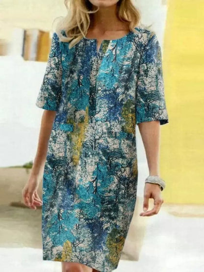 Robe femme mi-longue – Coupe décontractée – Manches mi-longues – Imprimé artistique