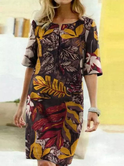 Robe femme mi-longue – Coupe décontractée – Manches mi-longues – Imprimé artistique