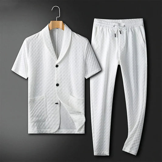 Ensemble d’intérieur homme – Coupe décontractée – Haut manches courtes et pantalon à cordon