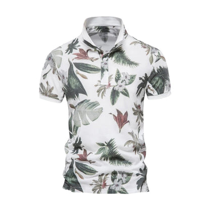Polo homme – Coupe slim – Tissu respirant – Manches courtes – Imprimé tropical