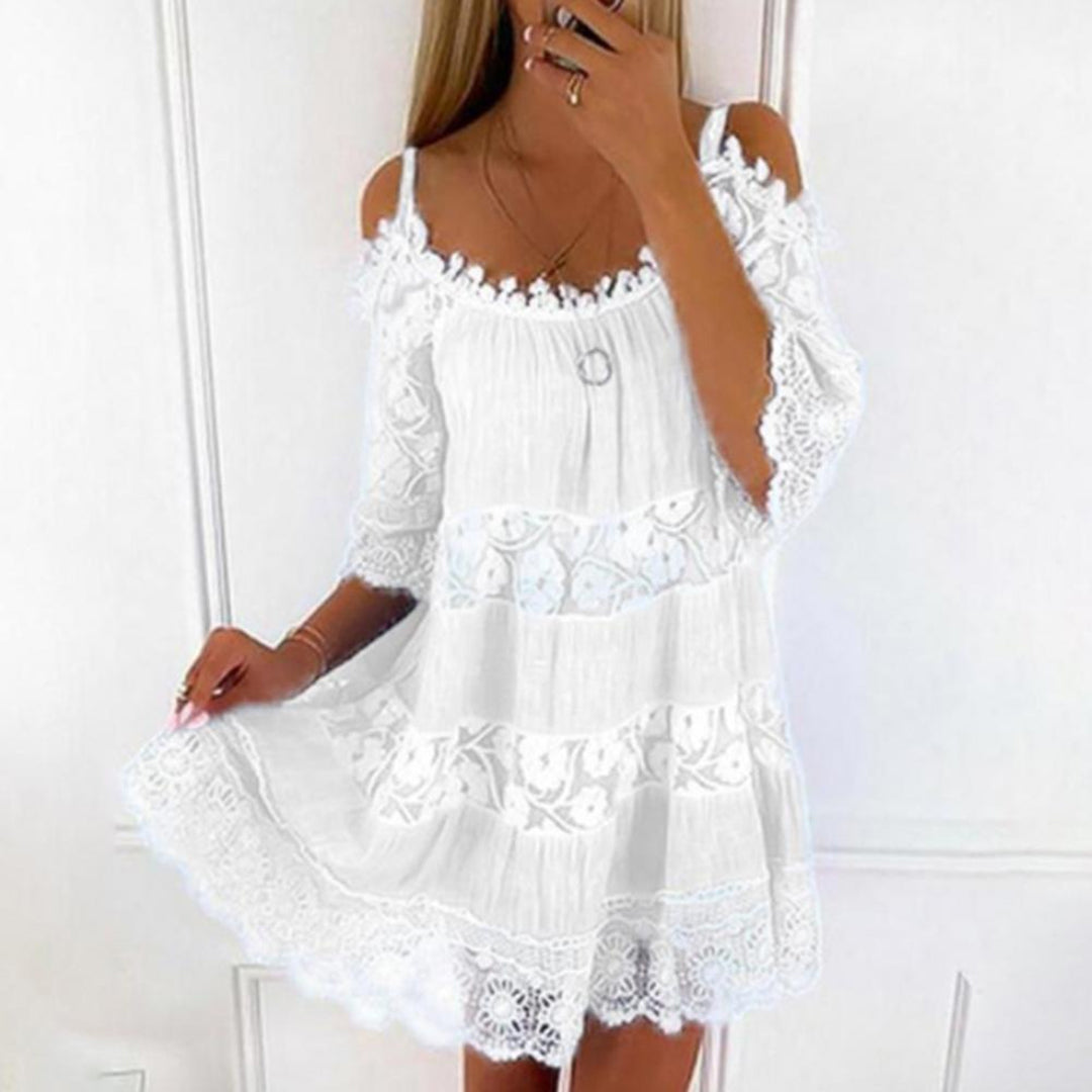 Robe femme épaules dénudées – Coupe fluide – Dentelle fine – Tissu respirant