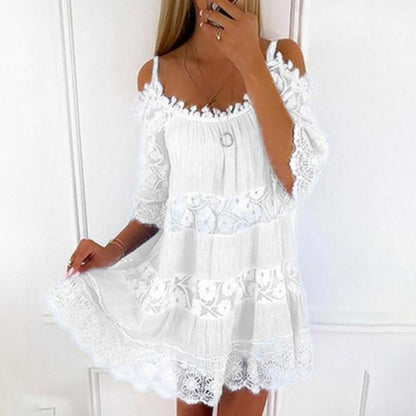 Robe femme épaules dénudées – Coupe fluide – Dentelle fine – Tissu respirant