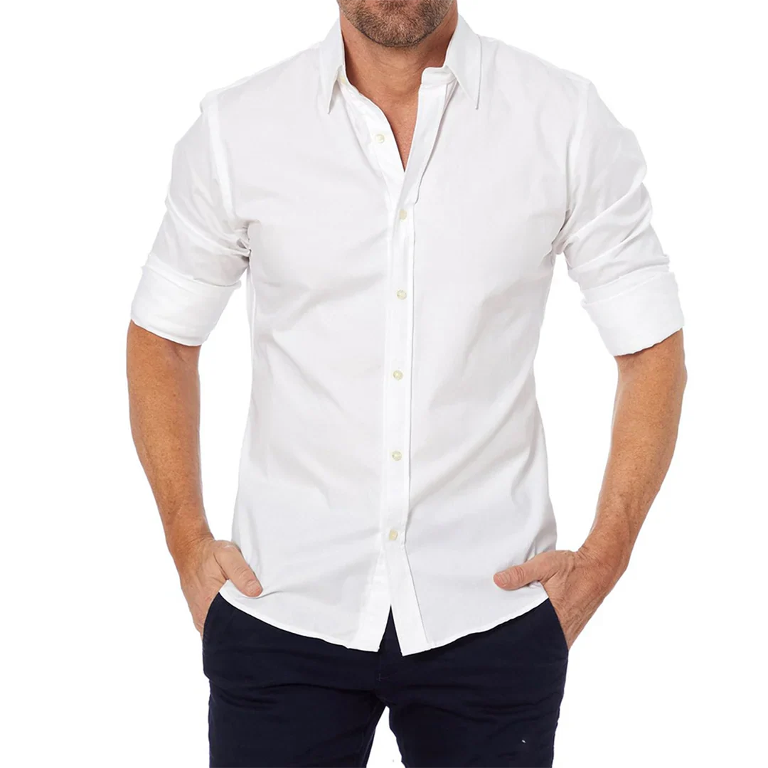 Chemise homme – Coupe slim – Tissu respirant – Boutonnage classique – Manches longues