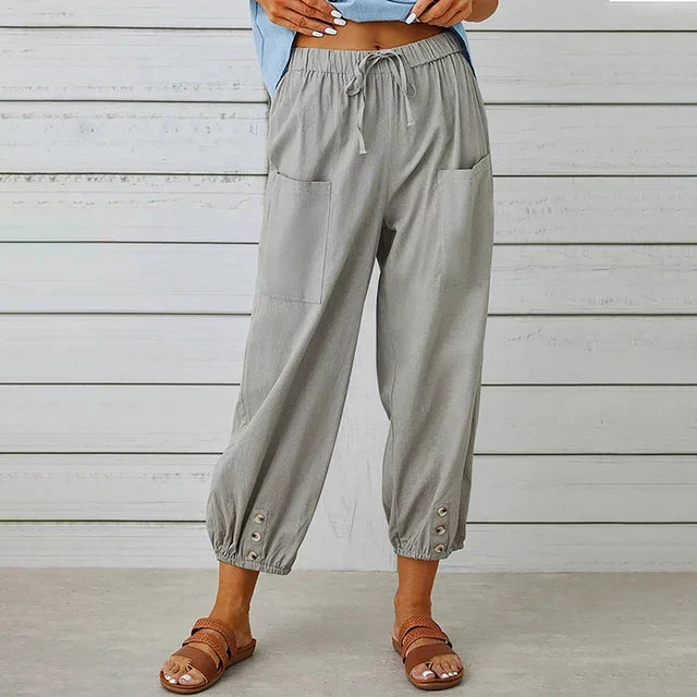 Pantalon Femme – Coupe Ample – Taille Élastique avec Cordon – Poches – Bas Resserré