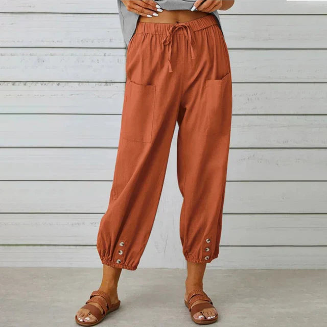 Pantalon Femme – Coupe Ample – Taille Élastique avec Cordon – Poches – Bas Resserré