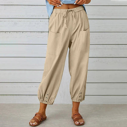 Pantalon Femme – Coupe Ample – Taille Élastique avec Cordon – Poches – Bas Resserré