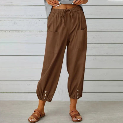 Pantalon Femme – Coupe Ample – Taille Élastique avec Cordon – Poches – Bas Resserré