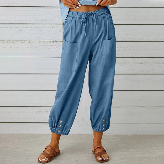 Pantalon Femme – Coupe Ample – Taille Élastique avec Cordon – Poches – Bas Resserré