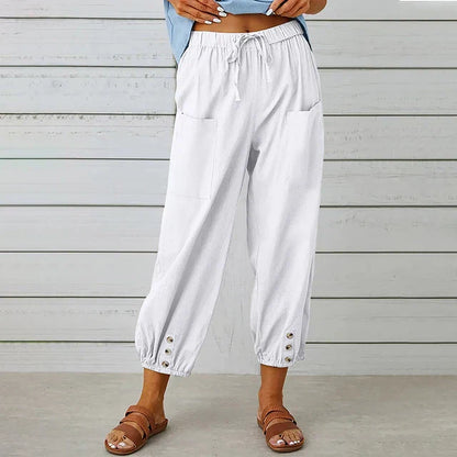 Pantalon Femme – Coupe Ample – Taille Élastique avec Cordon – Poches – Bas Resserré