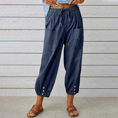 Pantalon Femme – Coupe Ample – Taille Élastique avec Cordon – Poches – Bas Resserré