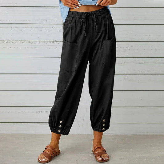 Pantalon Femme – Coupe Ample – Taille Élastique avec Cordon – Poches – Bas Resserré