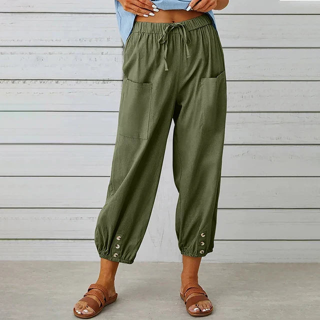 Pantalon Femme – Coupe Ample – Taille Élastique avec Cordon – Poches – Bas Resserré