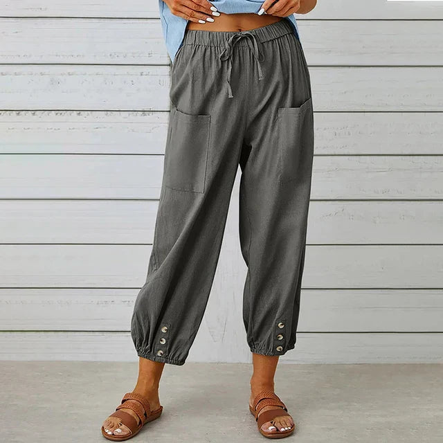 Pantalon Femme – Coupe Ample – Taille Élastique avec Cordon – Poches – Bas Resserré
